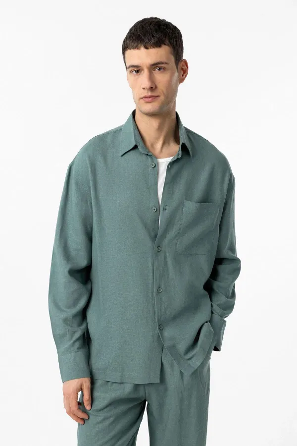 Chemise homme Antioch Green en lin mélangé coupe décontractée