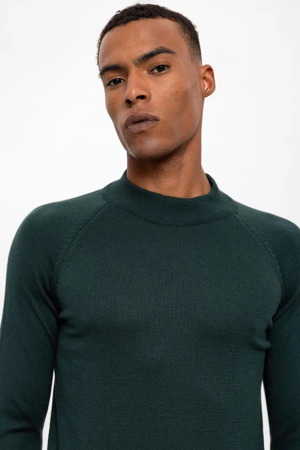 Pull en maille pour homme Antioch Green à col roulé semi-roulé