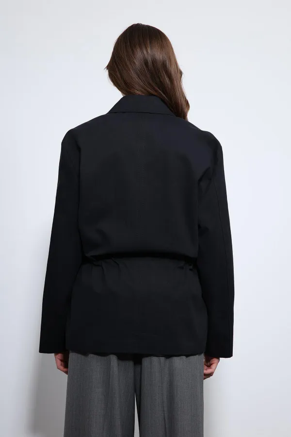 Antioch Siyah Ayarlanabilir Bele Sahip Kısa Trençkot