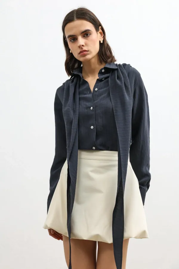 Antioch Antrasit Mendil Detaylı Kadın Gömlek