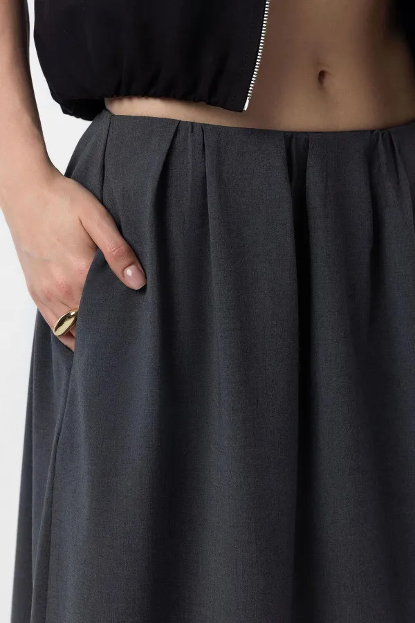 Antioch Gri Pilili Kadın Midi Etek