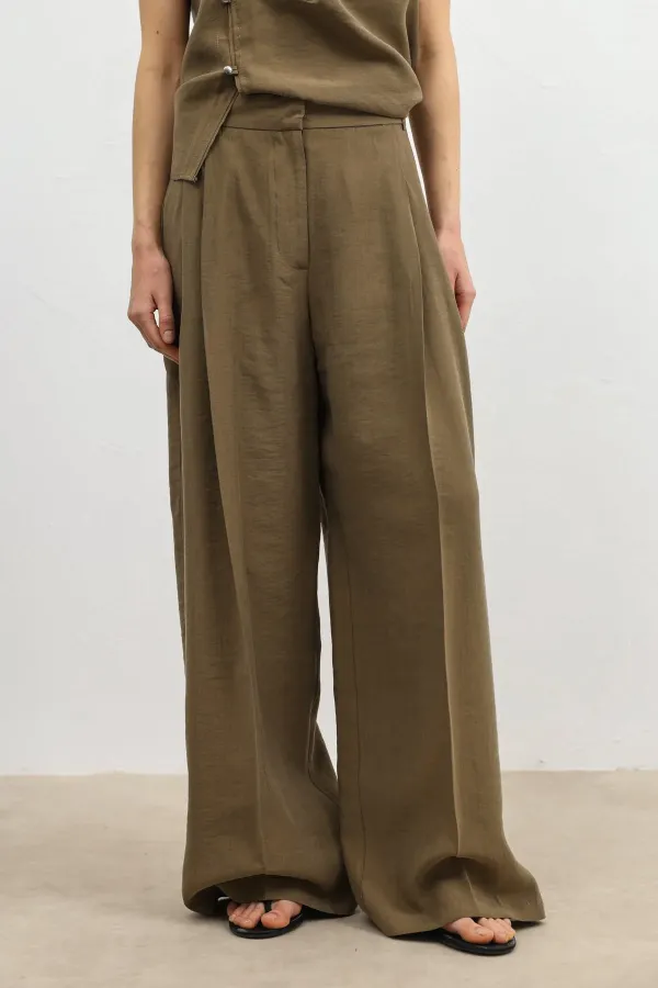 Pantalon large pour femme Antioch en mélange de lyocell kaki