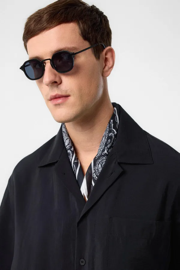 Antioch Black Apache Collar Modal Fabric Men's Shirt