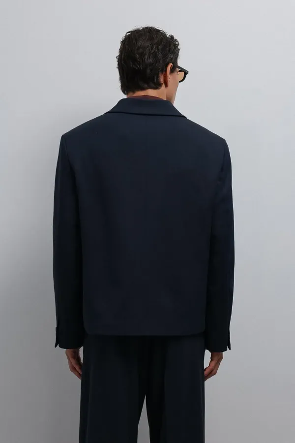 Antioch Lacivert Kruvaze Relax Crop Fit Blazer Ceket