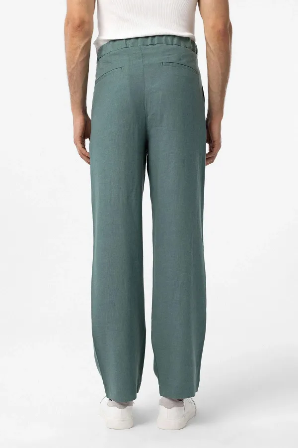 Antioch Green Linen Blend Baggy Men's Pants with Belt