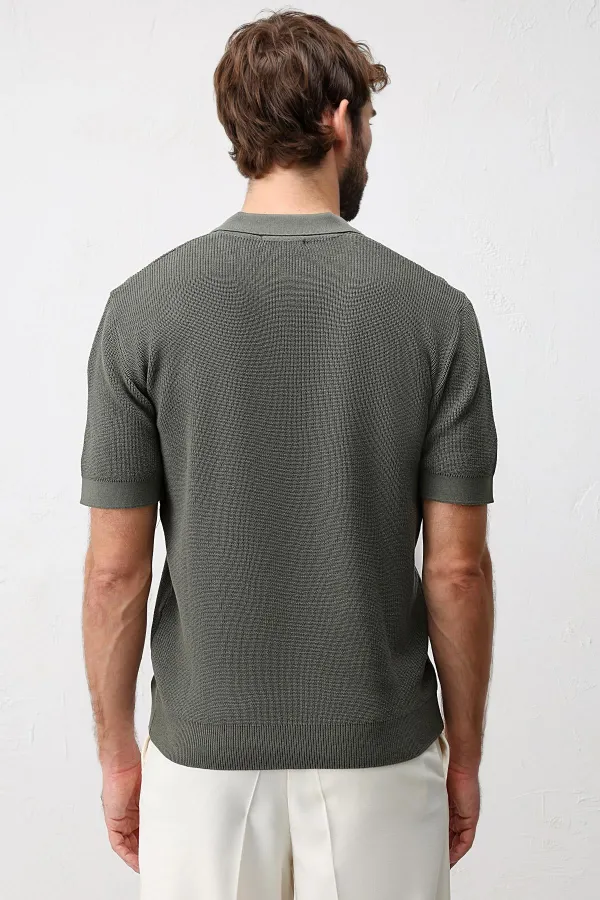 Antioch Haki Comfort Slim Fermuarlı Erkek Triko T-Shirt