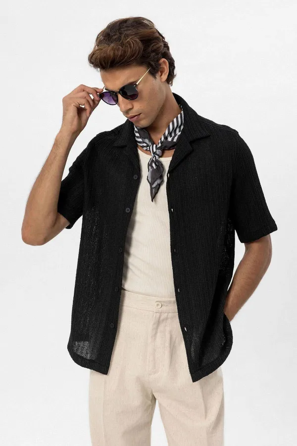 Antioch Siyah Dokulu Kroşe Erkek Gömlek