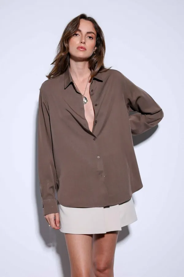 Antioch Açık Kahve Premium Kadın Gömlek