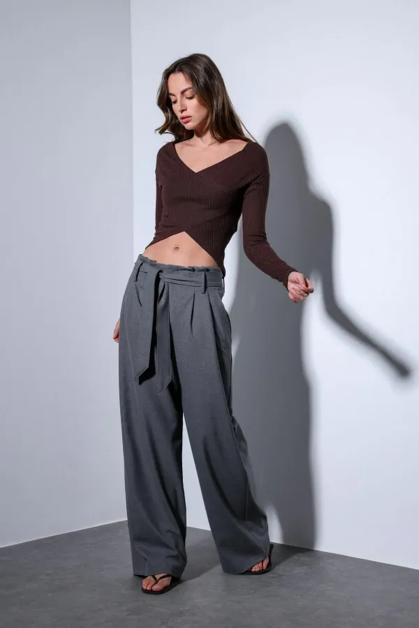 Antioch Kahve Kruvaze Kadın Bluz