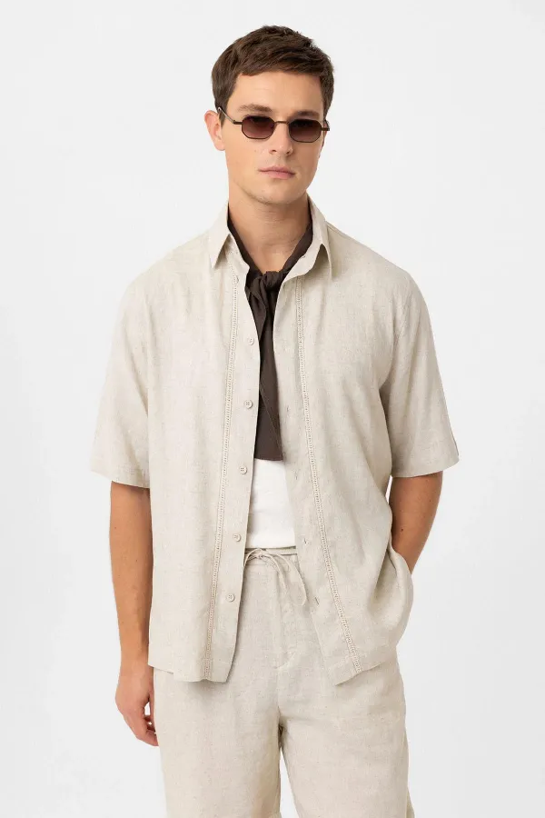 Chemise homme décontractée en lin mélangé Antioch Stone