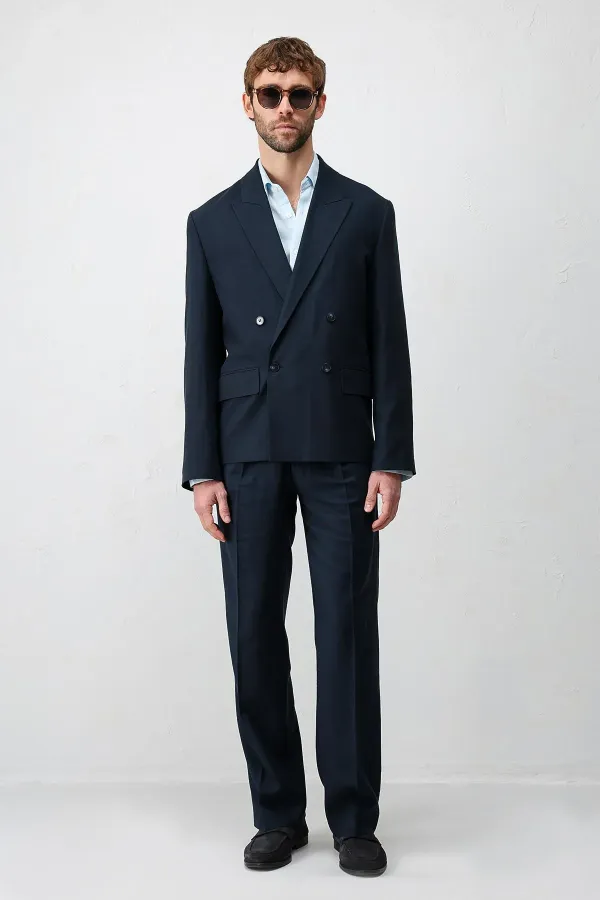 Veste blazer homme Antioch Navy Relax Fit en lin mélangé