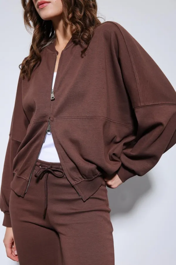 Antioch Kahve Bomber Ceket Ve İspanyol Paça Eşofman Takım