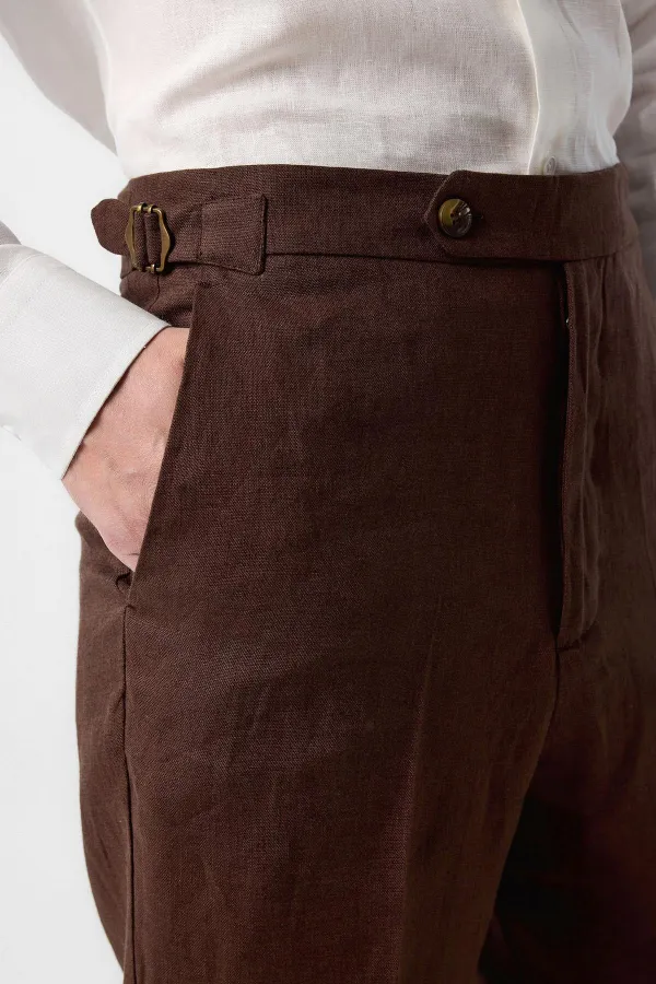 Antioch Coffee 100% Linen Italian Cut Men's Trousers