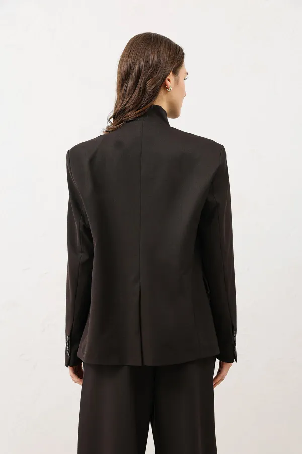Antioch Kahve Dik Yaka Kadın Blazer Ceket