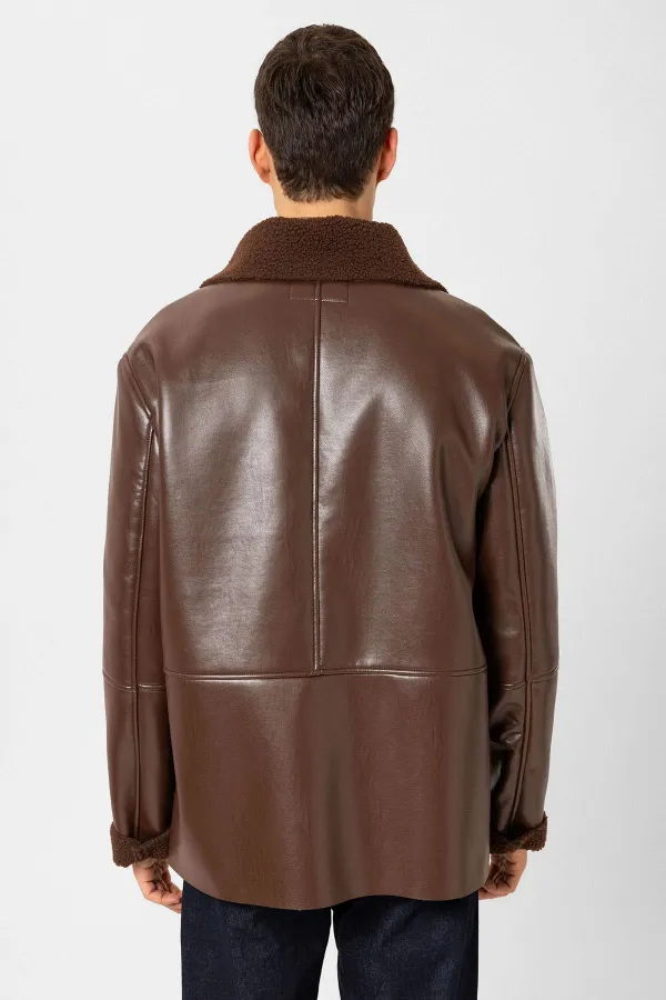 Veste croisée en similicuir pour homme Antioch avec doublure couleur café