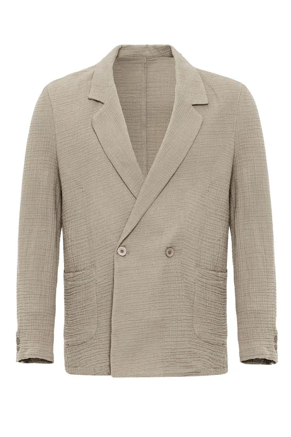 Antioch Beige Double-Breasted Unlined Men's Blazer Jacket