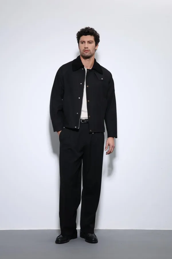 Antioch Siyah Kontrast Yaka Erkek Ceket