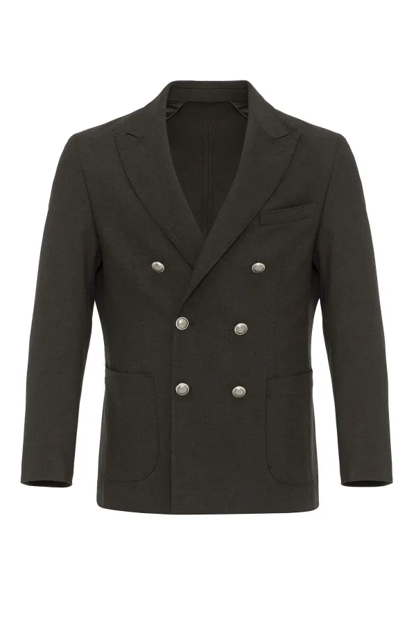 Antioch Kahve Astarsız Kruvaze Erkek Blazer Ceket