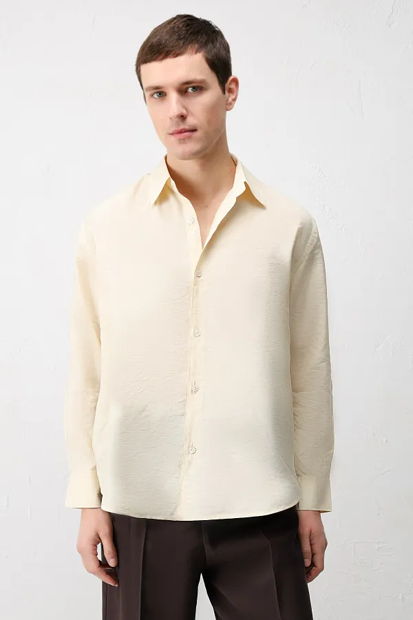 Chemise homme Antioch jaune en mélange modal coupe décontractée