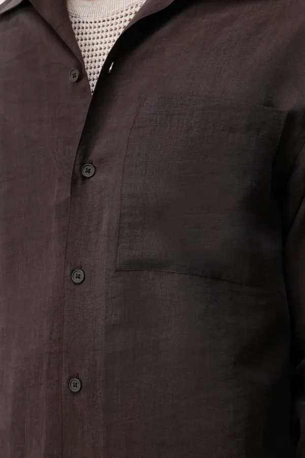 Chemise homme Antioch marron foncé en mélange de lyocell à col large