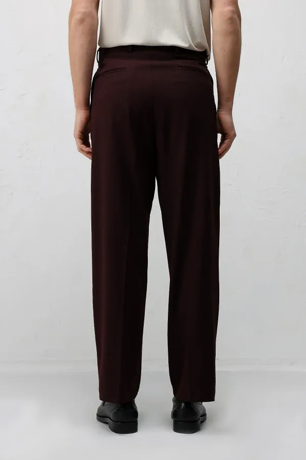 Antioch Burgundy Pleated Relaxed Fit Men's Trousers