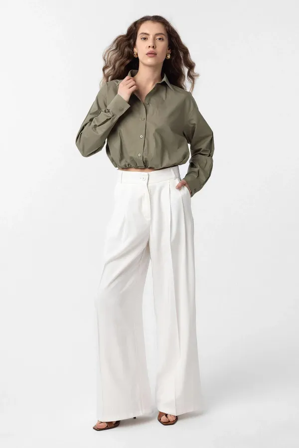 Chemise courte en popeline kaki Antioch pour femme