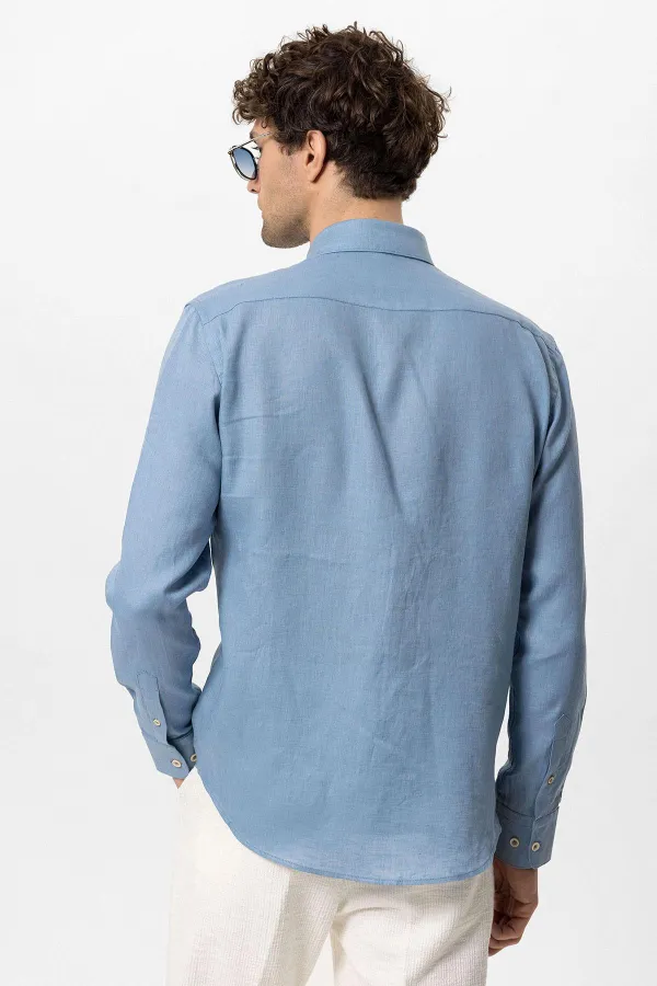 Antioch Bebe Blue Collar Button Detail 100% Linen Men's Shirt