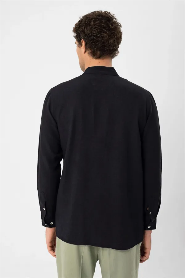 Antioch Black Mandarin Collar Long-Sleeve Men's Shirt
