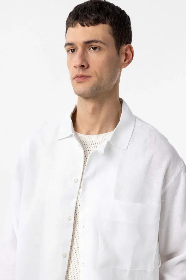 Chemise homme Antioch en lin mélangé blanc, coupe décontractée