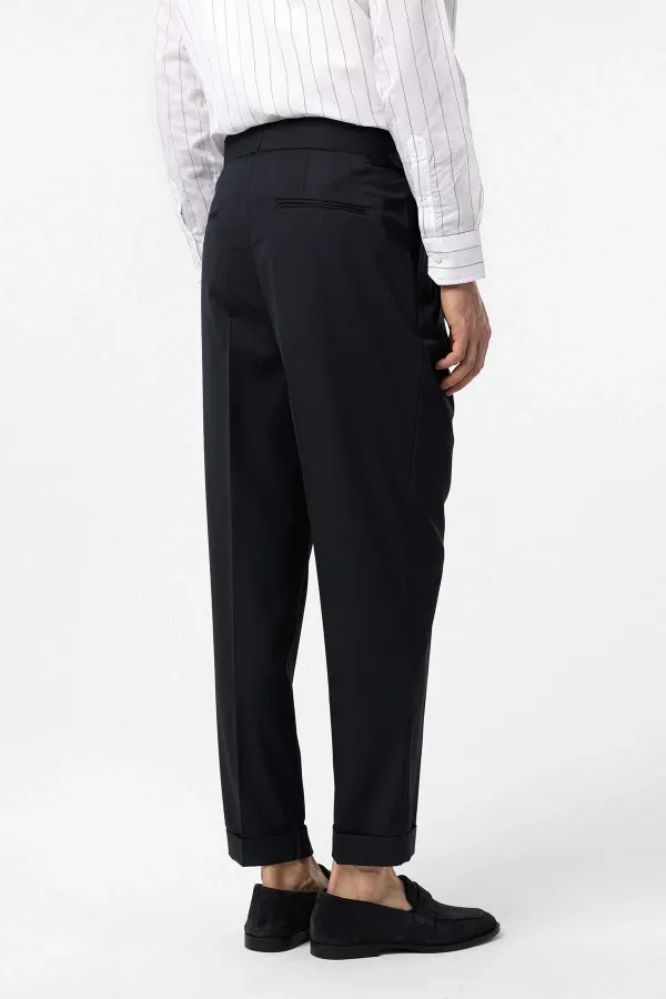 Antioch Lacivert Yüksek Bel İtalyan Kalıp Pileli Erkek Pantolon