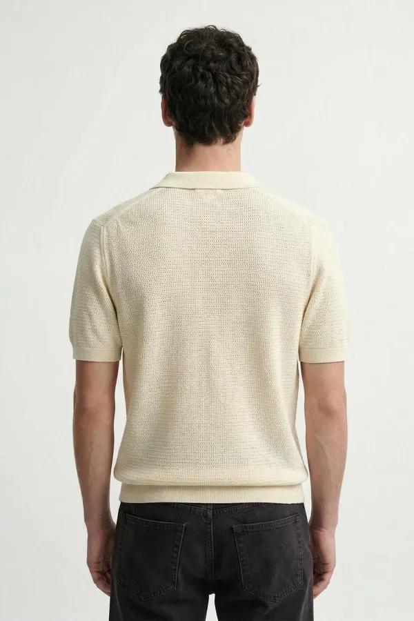 T-shirt homme Antioch à col polo texturé en maille d'os