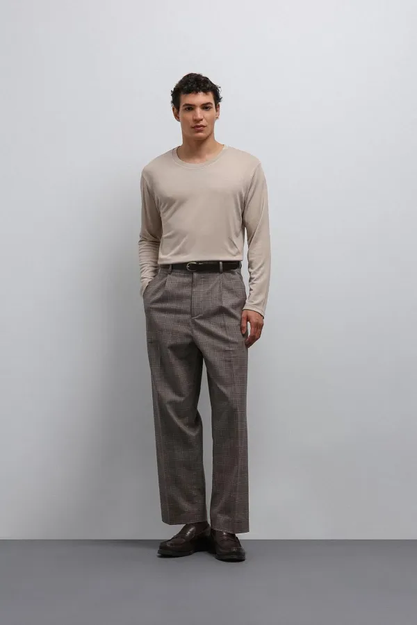 Antioch Kahve Relax Fit Ekoseli Erkek Pantolon