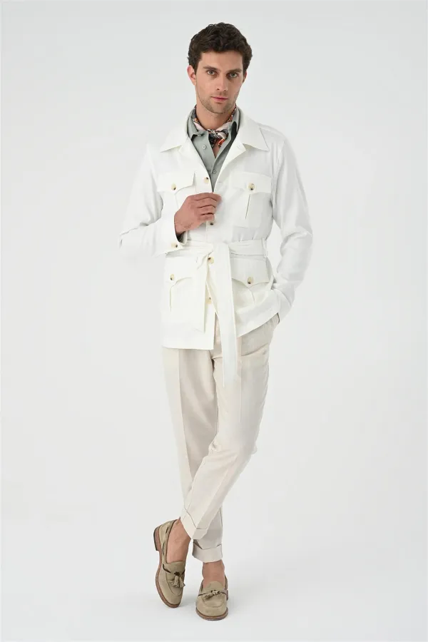 Veste de saison en lin écru pour homme avec ceinture Antioch