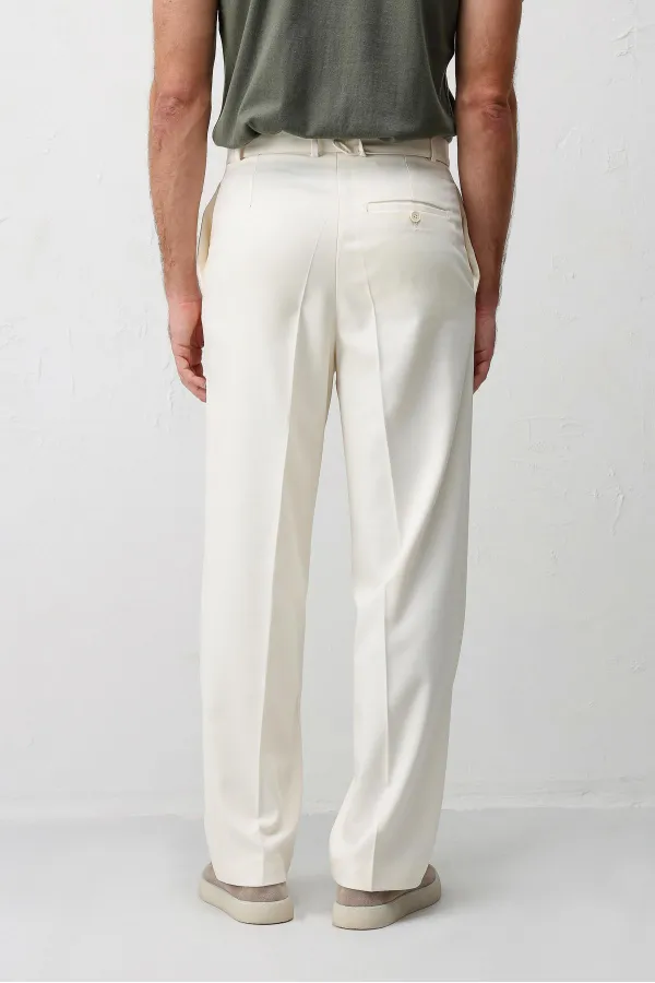 Antioch Ecru Relaxed Fit Belted Men's Trousers