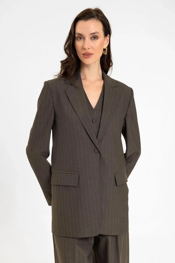 Veste blazer rayée à un bouton pour femme Antioch Coffee