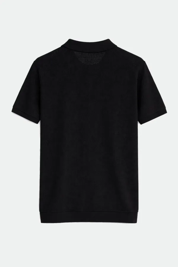 T-shirt homme Antioch noir en maille texturée à col polo