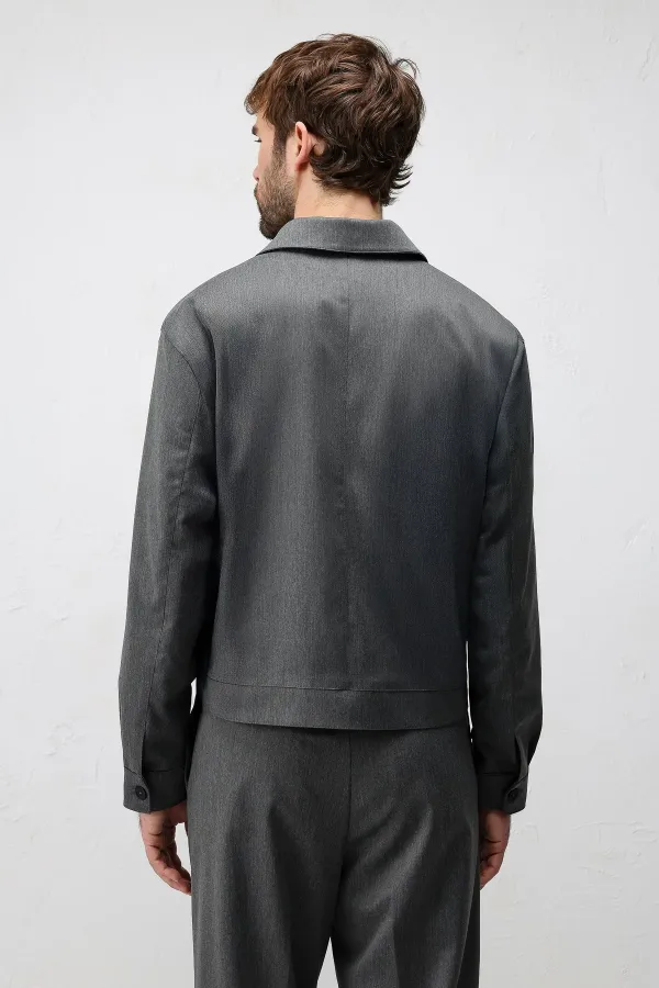 Antioch Gri Relaxed Fit Fermuarlı Erkek Mont