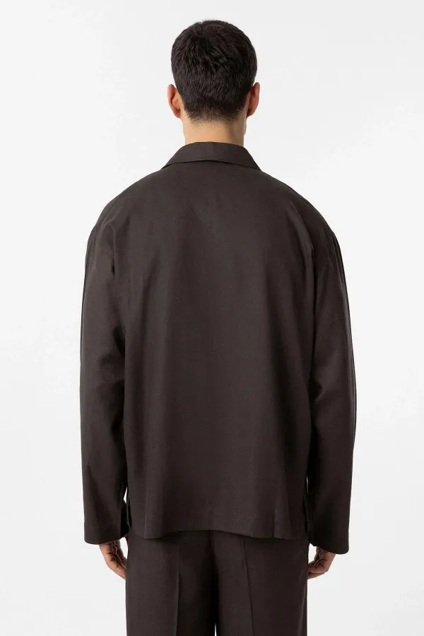 Chemise homme Antioch Coffee en lin mélangé coupe décontractée