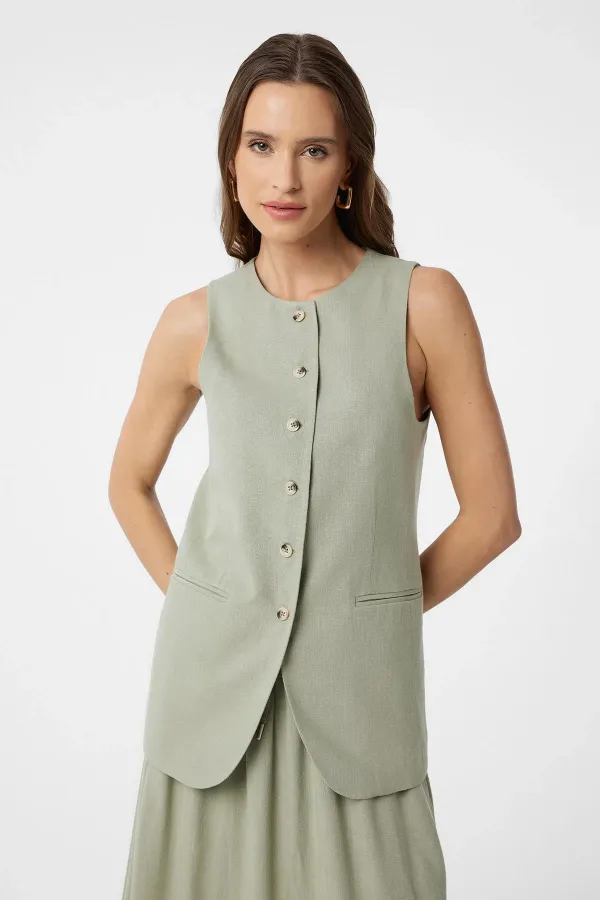 Antioch Khaki Linen Blend Women's Long Vest