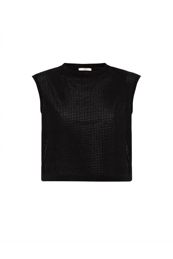 Antioch Siyah Bağcıklı Örgü Dokulu Kadın Top