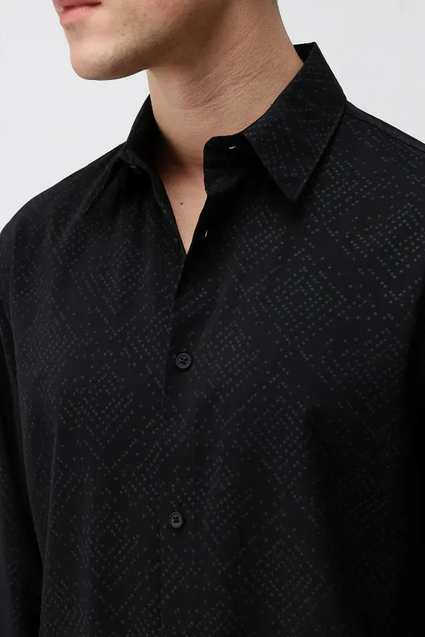 Antioch Black Modal Blend Textured Men's Shirt