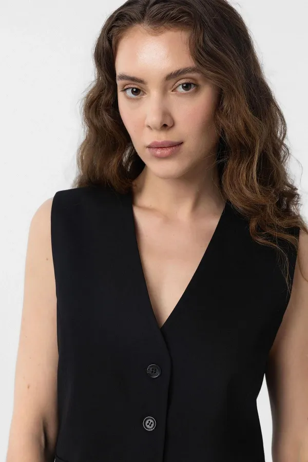 Antioch Siyah Yırtmaçlı Kadın Yelek