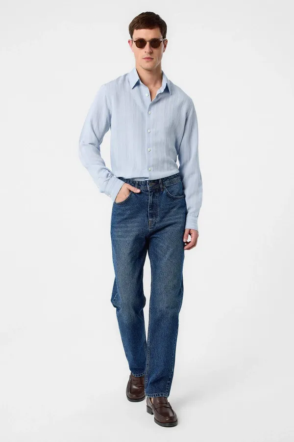 Jean Antioch Navy taille haute coupe classique pour homme