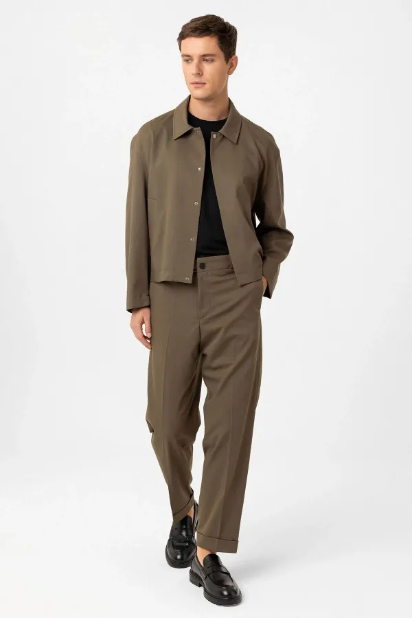 Antioch Haki Gizli Düğme Mevsimlik Relax Fit Erkek Mont