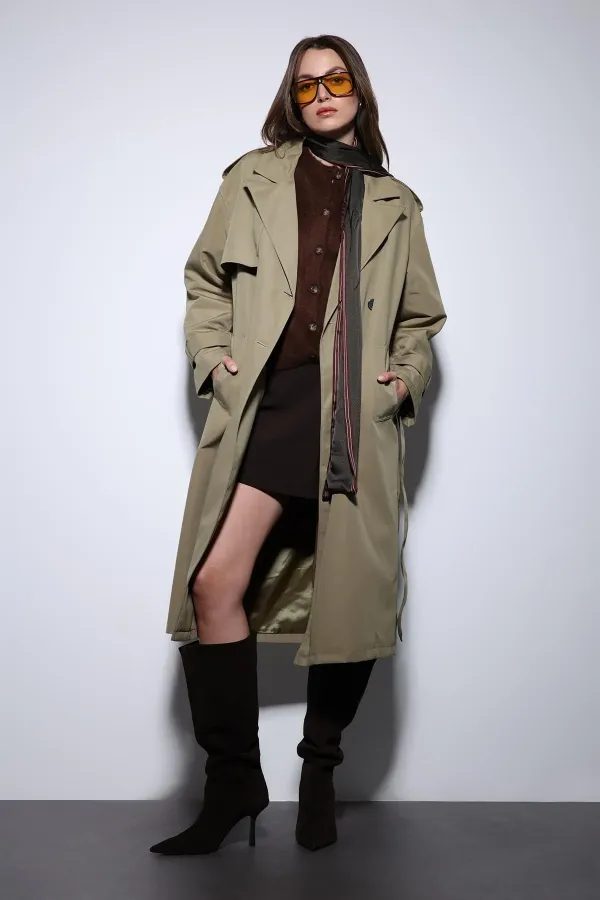 Trench-coat Antioch kaki croisé à ceinture pour femme