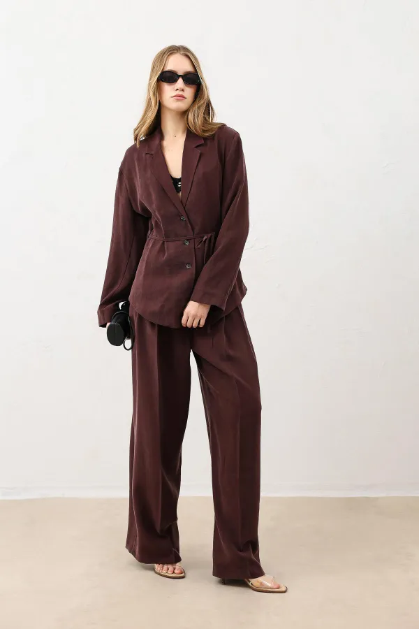 Antioch Bordo Pileli Palazzo Kadın Pantolon