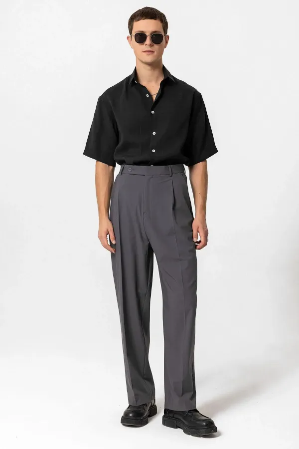 Antioch Anthracite Baggy High-Waisted Men's Fabric Trousers