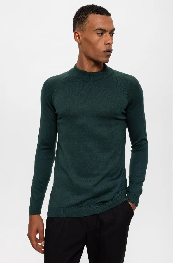 Pull en maille pour homme Antioch Green à col roulé semi-roulé