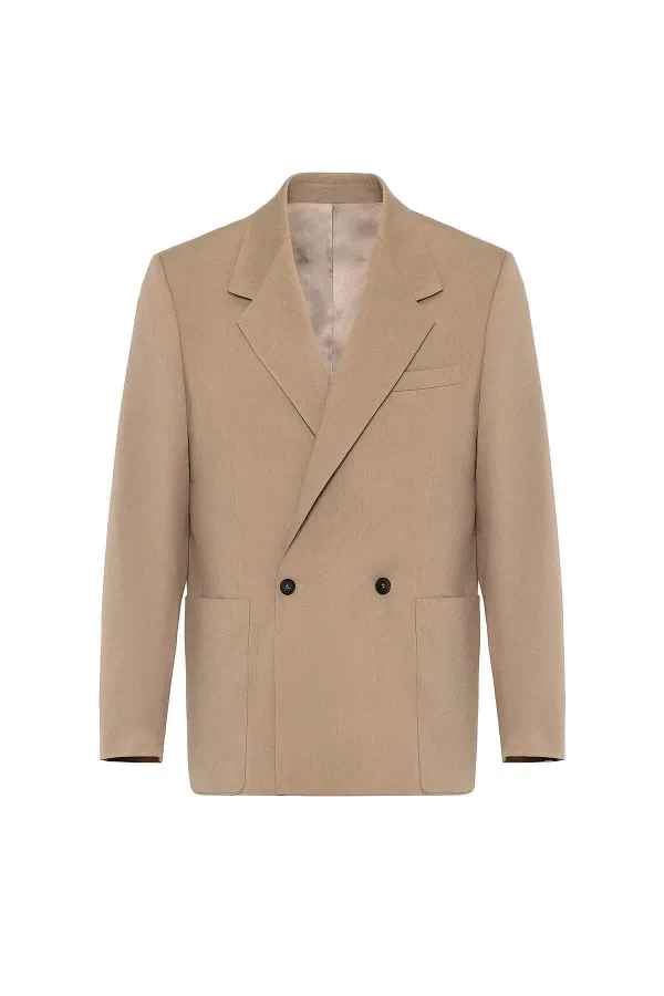 Antioch Beige Relax Fit Double-Breasted Men's Technical Blazer Jacket