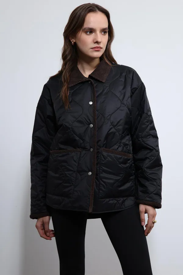 Antioch Siyah Kontrast Yaka Desenli Mont